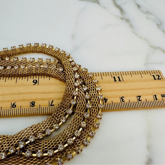 Retro Mesh 3 Chain Necklace Rhinestone Accent Layers Gold Tone Disco Glam 20” - Picture 8 of 11